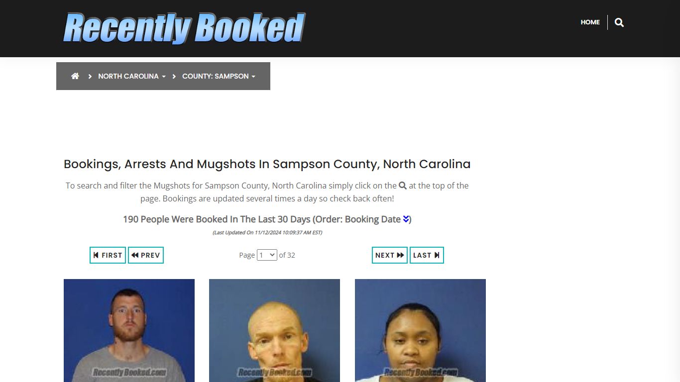 Bookings, Arrests and Mugshots in Sampson County, North Carolina