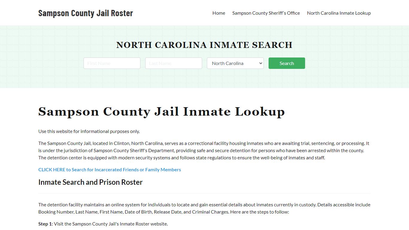 Sampson County Jail Roster Lookup, NC, Inmate Search