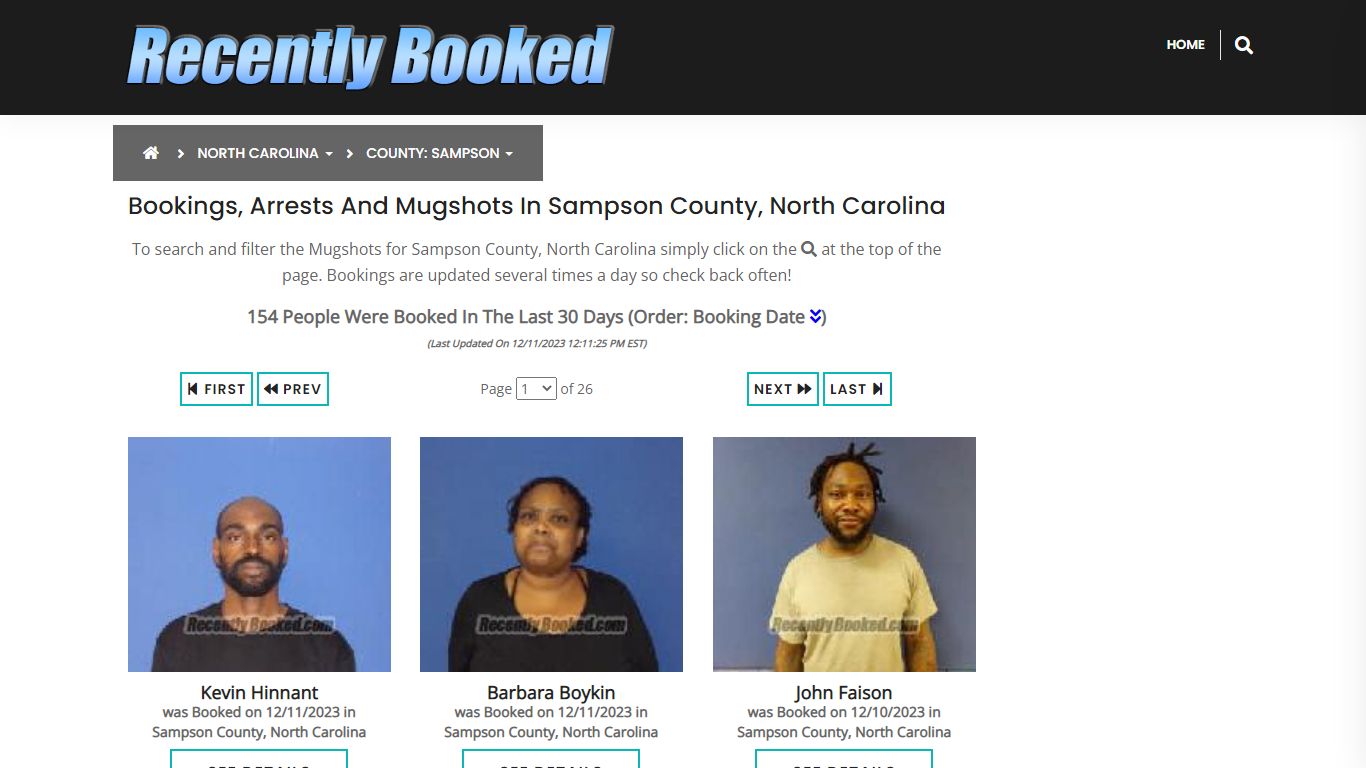 Bookings, Arrests and Mugshots in Sampson County, North Carolina